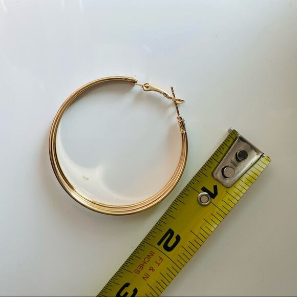 NEW NORDSTROM REVOLVE Gold Sparkle Glitter 50mm Hoop Double Earrings Jewelry - Picture 5 of 7